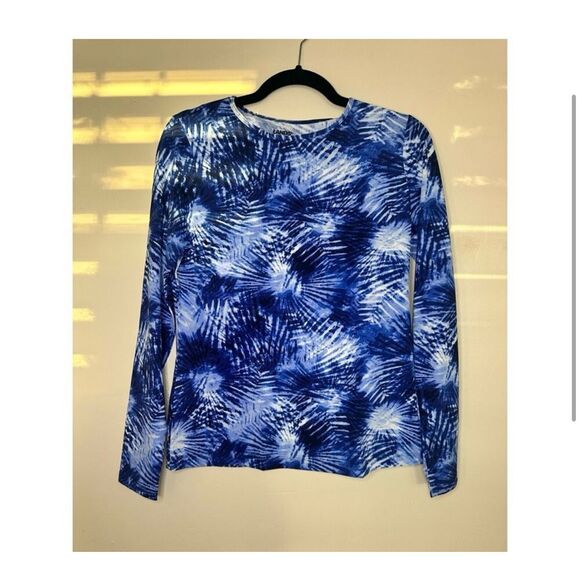 Lands End Blue and White Swim Rash Guard Swim Cover Up SPF 50 Size XL New - Picture 3 of 4